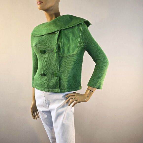 Tibi New York Green Crop Cardigan Button Down Cotton Sweater Womens Size S - Picture 5 of 8